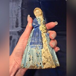 Antique Cast Iron  HEAVY DOOR STOP VICTORIAN LADY IN DRESS AND HAT  Painted Cast